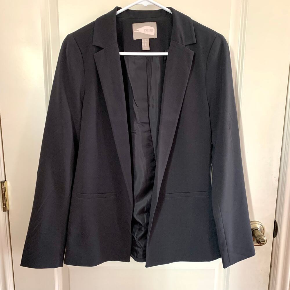 Forever 21 Contemporary Open Front Relaxed Fit Blazer in Dark Gray